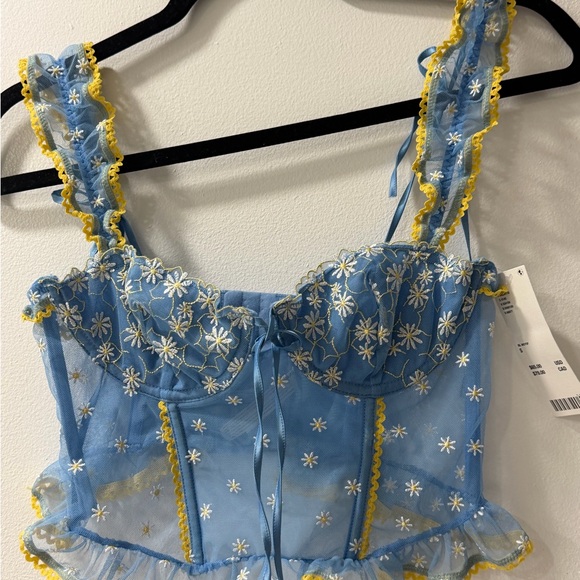 Urban Outfitters Tops - Urban Outfitters Light Blue Daisy Mesh Bustier with Yellow Trim